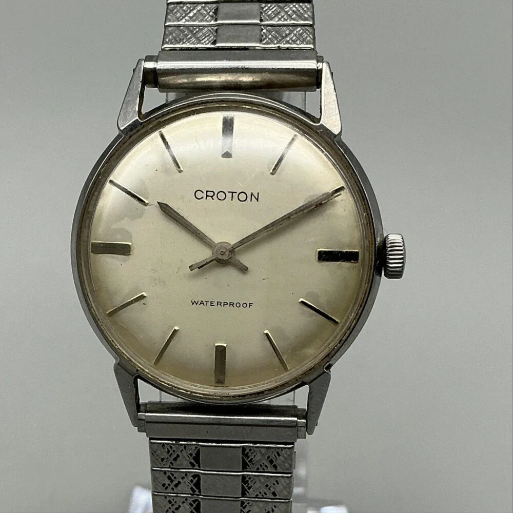 Vintage Croton Mens Watch 31mm Stretch Manual Wind NON WORKING For Parts